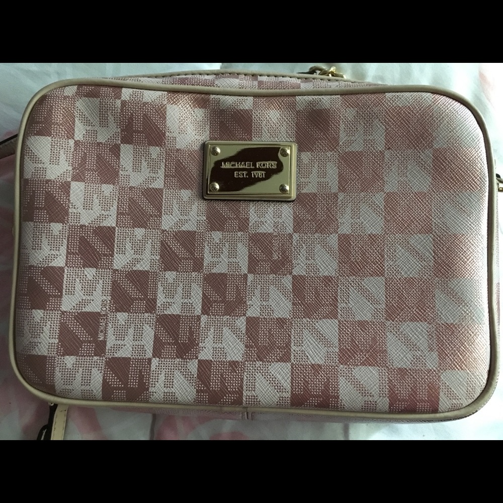 Michael Kors monogram rose gold crossbody purse